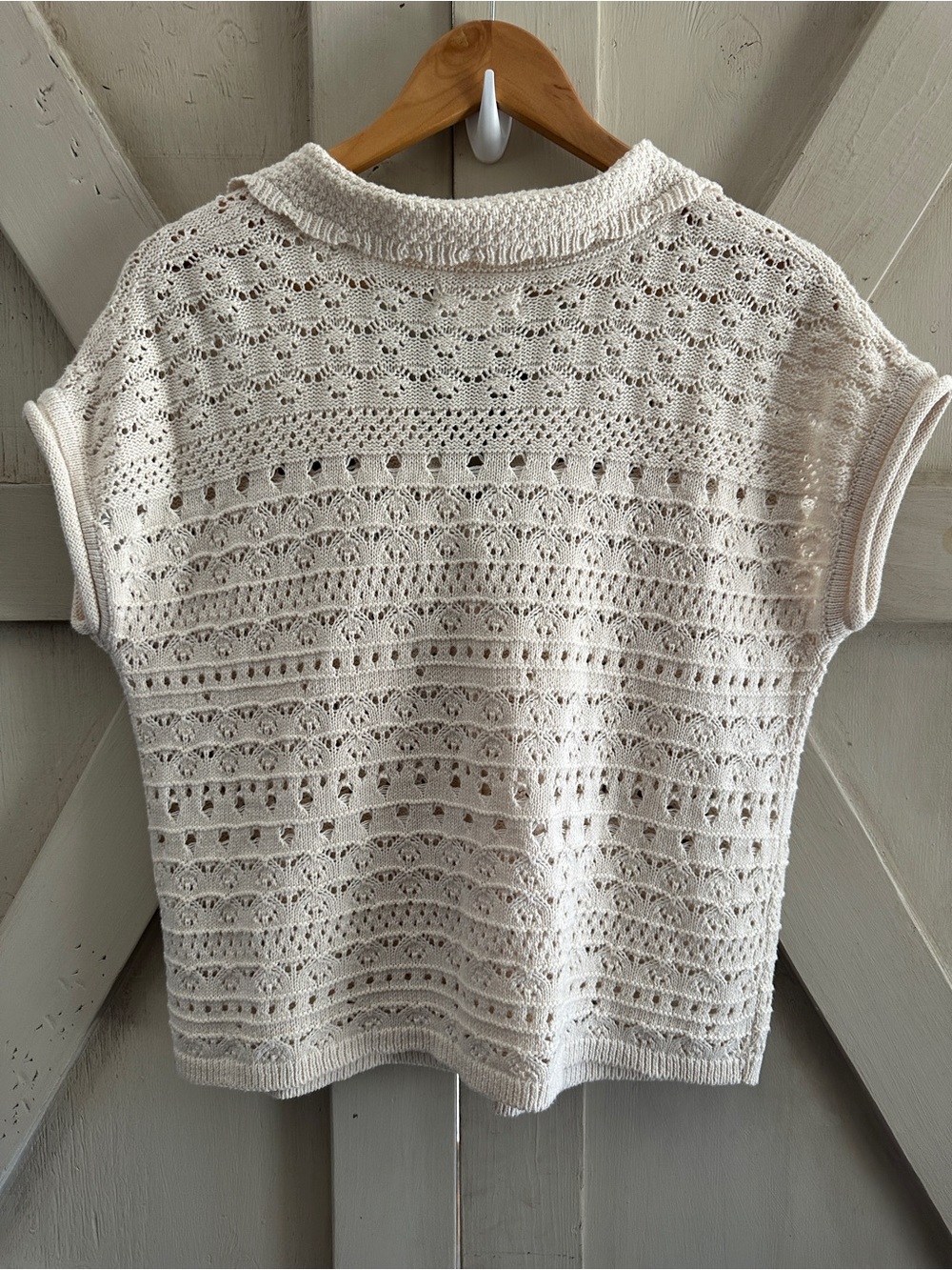 Jessica Simpson Crochet Knit Button Front Sweater Top Ivory Medium Boho - Picture 7 of 11